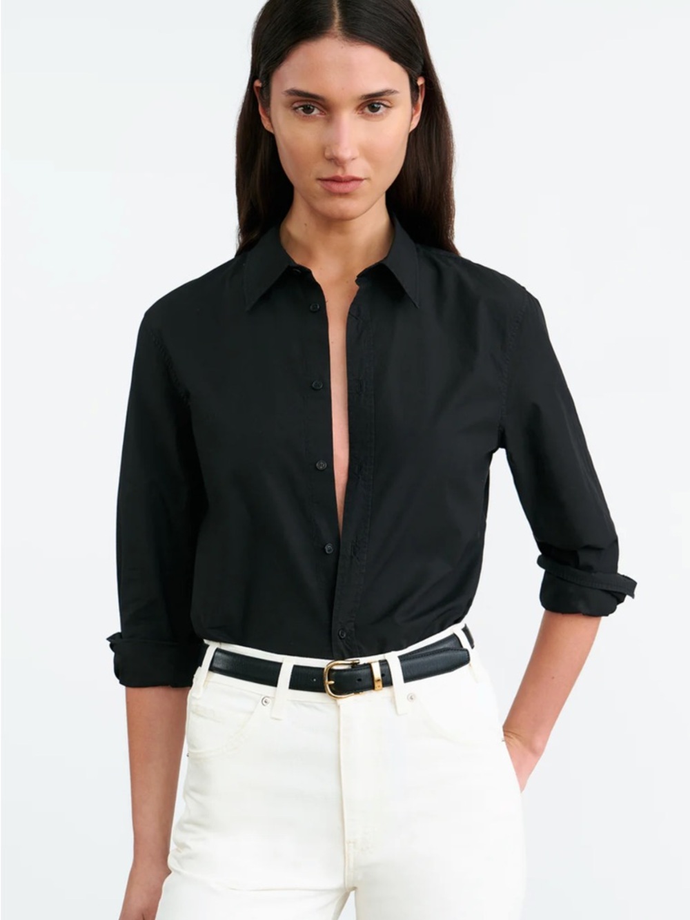 Nili Lotan Raphael Black Collared Button Shirt M